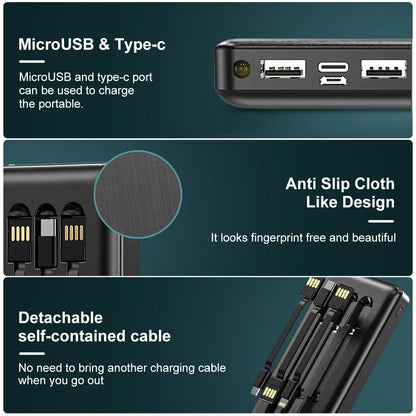 Power Bank High Capacity External Battery Fast Charger with 4 cable and LED Light for iPhone