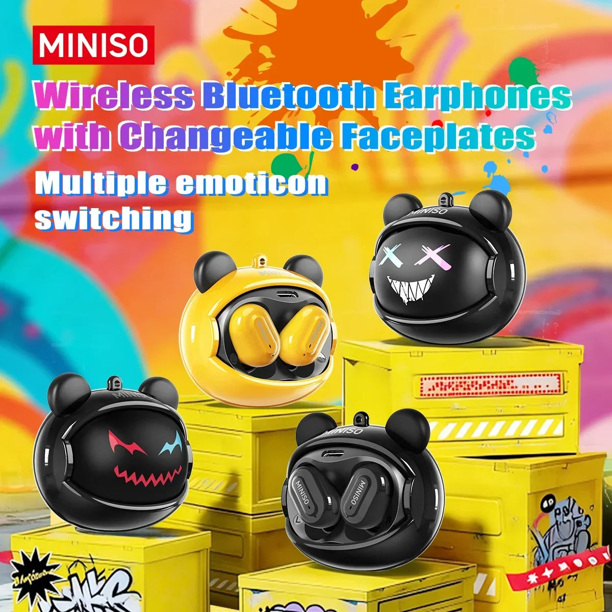 MINISO MS118 Bluetooth Earphone AI Translation Earbuds TWS in-Ear Wireless Headphones Face-Changing Bear DIY Earbuds