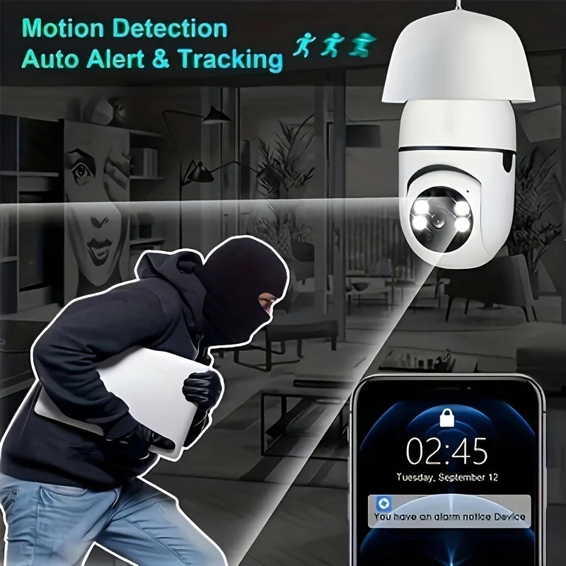 2PC Ease Life APP-Light Bulb Security Cameras Indoor Outdoor Wireless WiFi Camera 2.4GHz, 360 Degree, E27 Light Socket Screw In