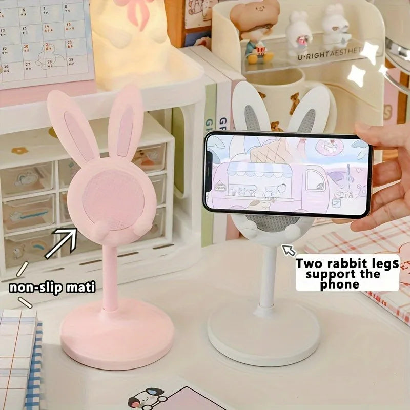 Lazy Stand Cartoon Bunny Phone Holder For iPhone IPad Samsung Cute Rabbit Mobile Phone Stand Desktop Adjustable Telescopic Lift