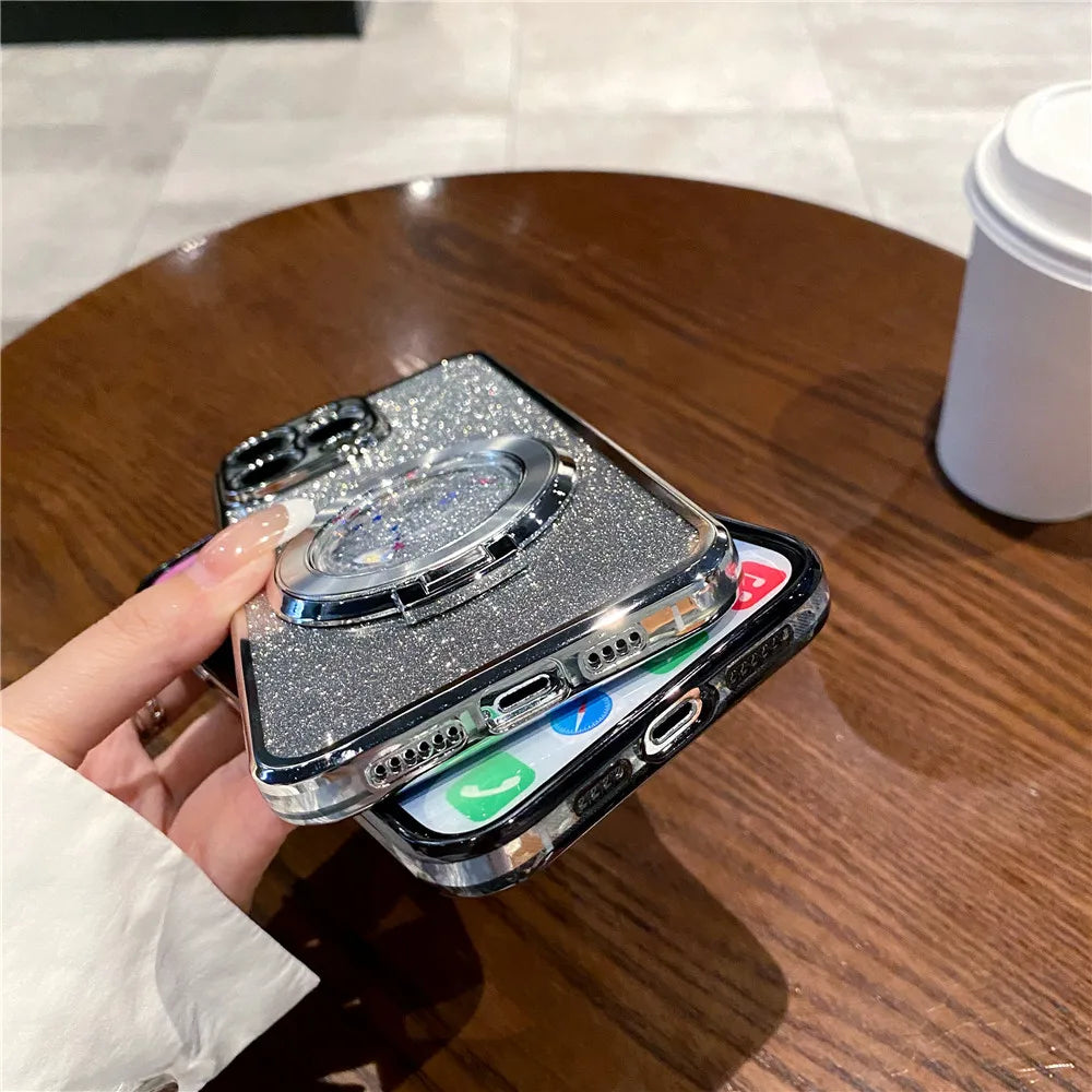 Quicksand Bracket Glitter Case For Xiaomi Redmi 9A 9C 10A 10 10C 12 4G 12C 13C 4G 13C 5G A3 A1 A2 Plus Magnetic Stand Soft Cover