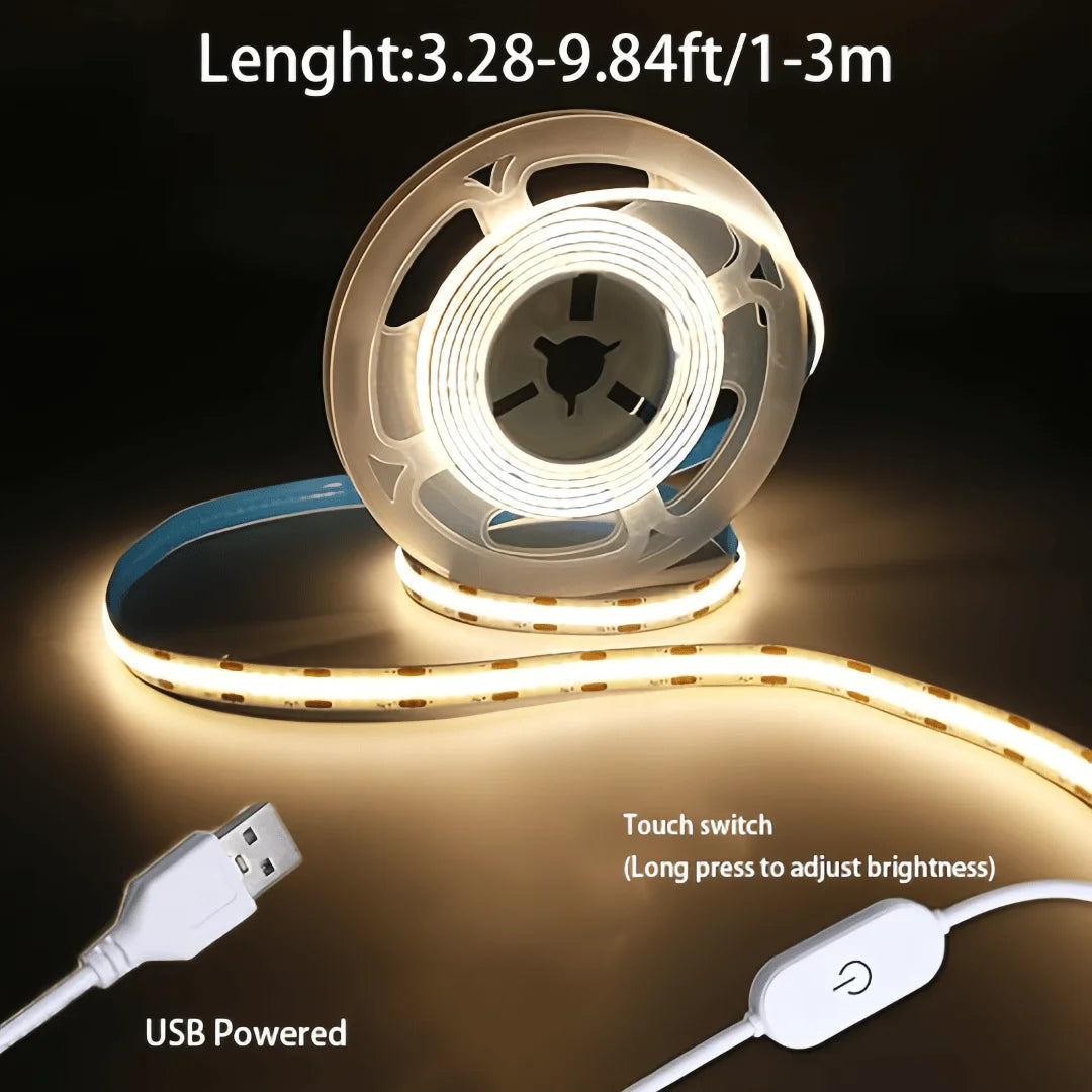 COB Light LED Strip 5V Diode DIY Lamp Tape USB Flexible Ribbon Touch Sensor Control Dimmer Linear Lightings 320LED High Density