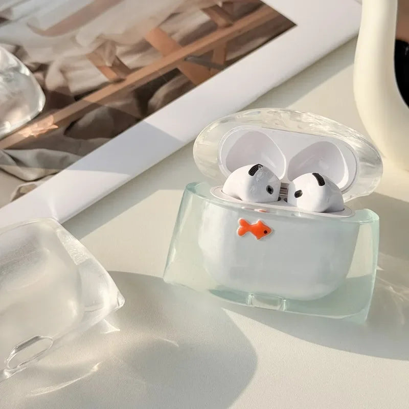 Transparent Liquid Silicone Cute Fish Anti Drop Wireless Bluetooth Earphone Case for Airpods Pro 2/Pro/4/3 Fashion Earphone Case