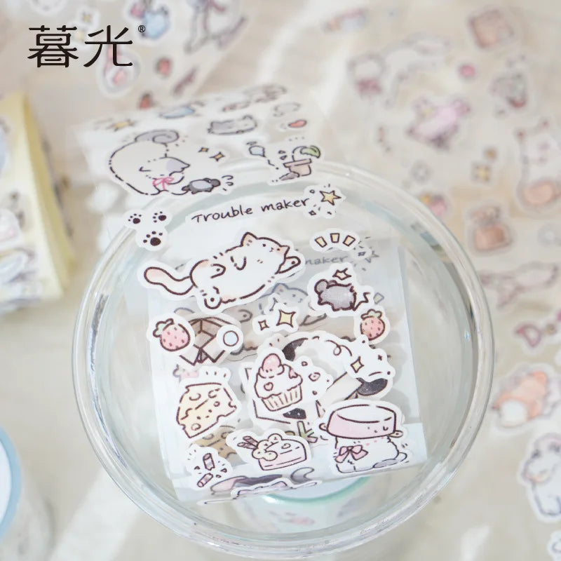 Mr.Paper，200cm/Roll， Cute cat cartoon illustration sticker tape, DIY collage scrapbook, diary, phone case decoration tape Gifts
