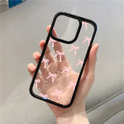 Fashionable Red Pink Bow Phone Case For IPhone 16 15 Pro Max Plus 14 13 12 11 Pro Max XR X XS Max 7 8 Plus SE Clear Cover Case