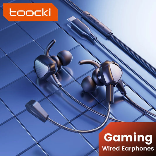 Toocki TE27 Gaming Wired Earphones with HD Detachable Rod Mic Surround Sound Large Dynamic Driver Headphones for Universal Game