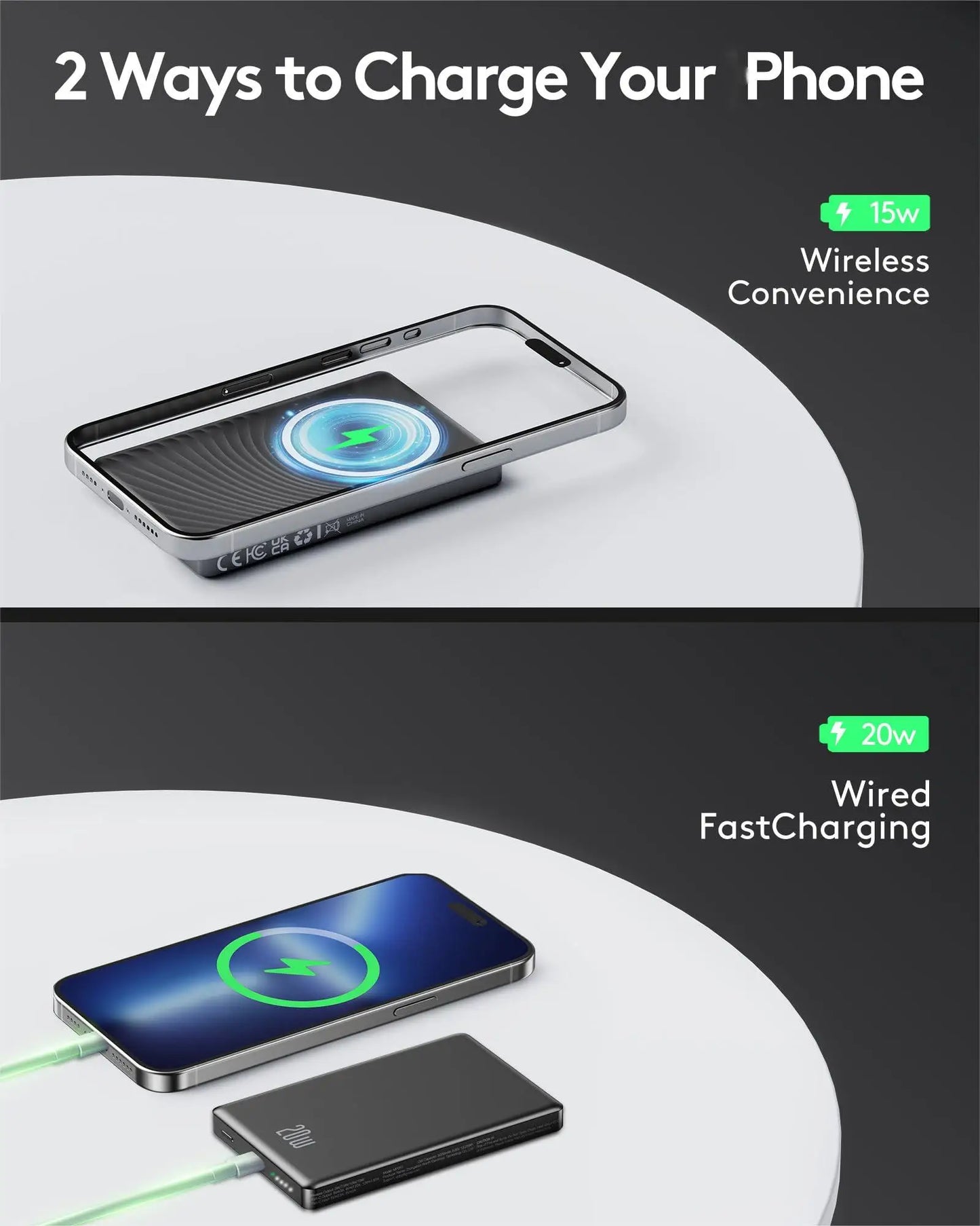 10000mAh Magnetic Power Bank,15W Wireless & 20W Fast Charger,10N Strong Magnet for iPhone, USB-C/A Output, Portable Battery Pack