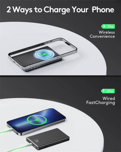 10000mAh Magnetic Power Bank,15W Wireless & 20W Fast Charger,10N Strong Magnet for iPhone, USB-C/A Output, Portable Battery Pack