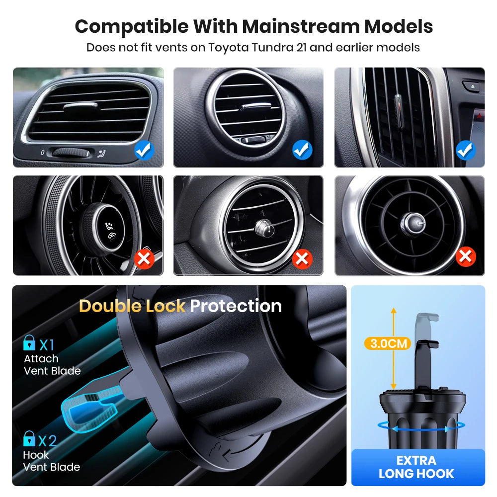 Car Phone Holder Mount,TOPK Upgrade Auto Locking Universal Phone Stand Holder with Hook Clip for Car Air Vent for iPhone Samsun