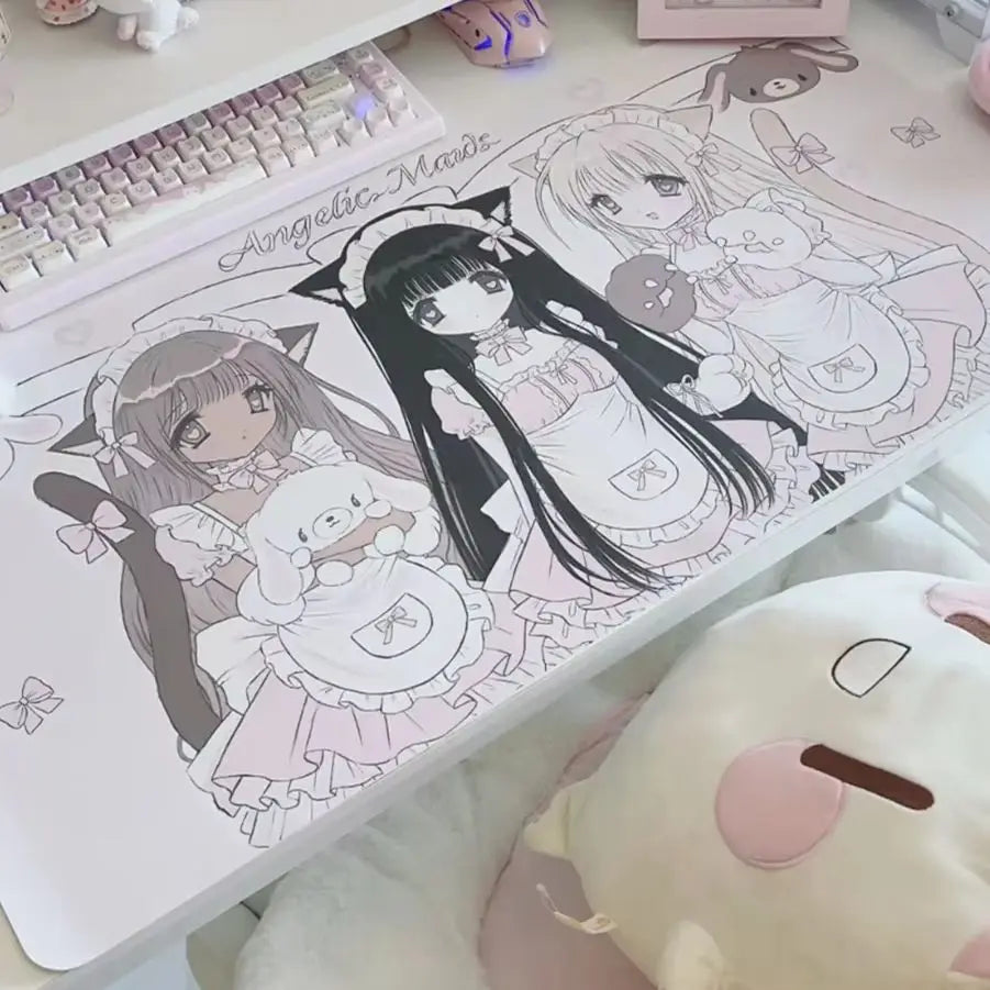 Lovely Cartoon Anime Girl Placemat Handmade Placemat Mouse Pad Table Mat Cute Pink Gift Computer Keyboard Non slip Mouse Pad