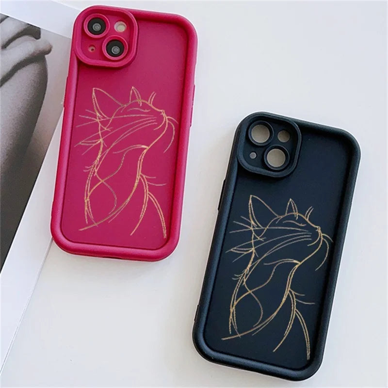 Artistic Line Cat Case For OPPO Reno 13 14 11 12F 11F 13F Realme C53 C55 C65 C63 C67 C71 15T 14 Plus A78 A58 A79 A60 A6 A5 Pro