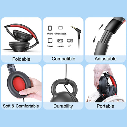 New Bee Kids Headphones Wired Headphone Schools Safe Volume 94db Foldable Headphone Soft Ear Pad Libraries Study Music Chidren