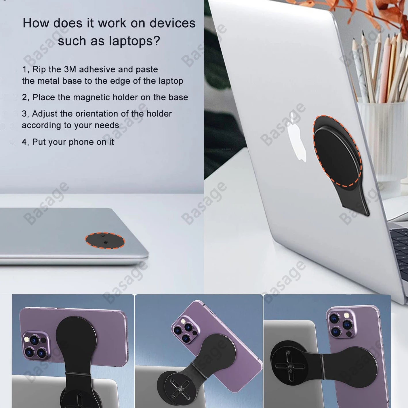 Detachable Magnetic Phone Holder for Laptop/Continuity Camera/Tripod/Desk，Foldable Desktop Monitor Side Phone Mount for Magsafe