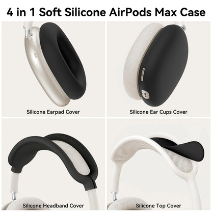 4 in 1 Silicone Case Cover for AirPods Max Headphones, Ear Pad Case Cover/Ear Cups Cover/Headband Cover for AirPod Max -Black