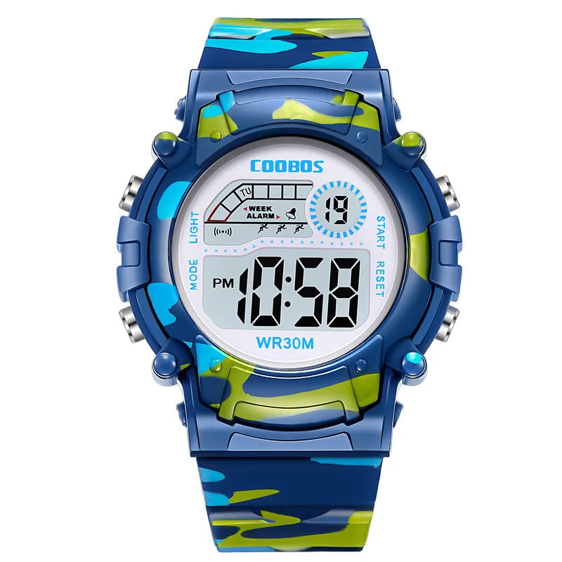 COOBOS Kids Watch Camouflage Sports Electronic Digital Watch Waterproof Multi-function LED Watch For Boys Girls Children Watch