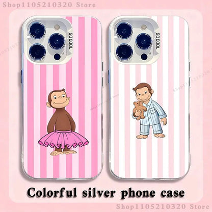 Curious G-George Monkey Phone Case For iPhone 17,16,15,14,13,12,X,8,Pro,Max,Plus,E,SE4,Air,Mini White IMD Matte