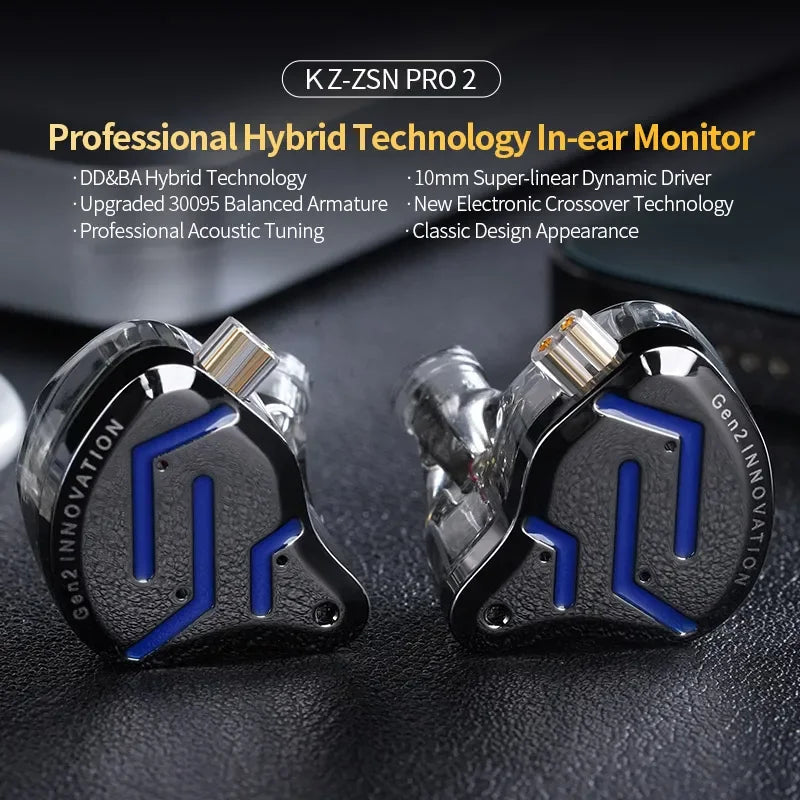 KZ ZSNPro 2 ZSN PRO 2 Hybrid Drive 1BA+1DD In Ear Metal Earphones HIFI Bass Headset Sport Noise Cancelling Headphone EDXPRO ZSTX