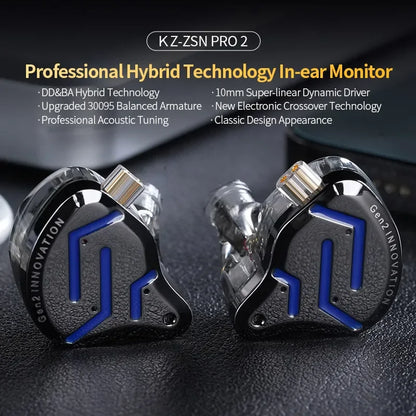 KZ ZSNPro 2 ZSN PRO 2 Hybrid Drive 1BA+1DD In Ear Metal Earphones HIFI Bass Headset Sport Noise Cancelling Headphone EDXPRO ZSTX