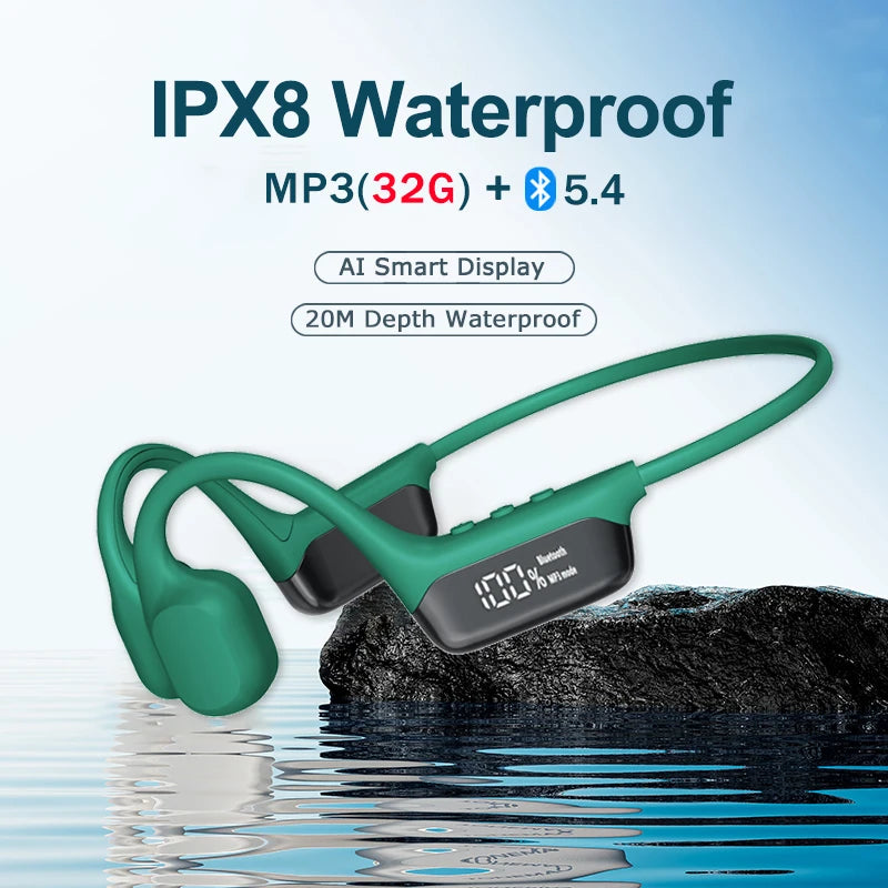 Bone Conduction Earphones IPX8 Waterproof Headset for Swimming New Bluetooth Wireless Sport Headphones MP3 32G RAM Hifi Stereo