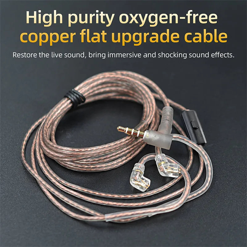 For KZ ZS10 ZSN ZEX In Ear Cable High-Purity Oxygen-Free Copper Twisted Earphones Cable 2pin Cable Silver Plated Cable With Mic