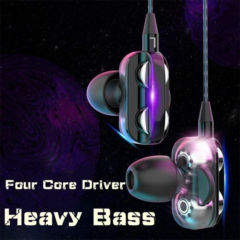 Universal Wired 3.5mm Jack Headset Double Horn 6D Stereo Heavy Bass Music Earphones With Mic Gaming Handsfree In-ear Earbuds