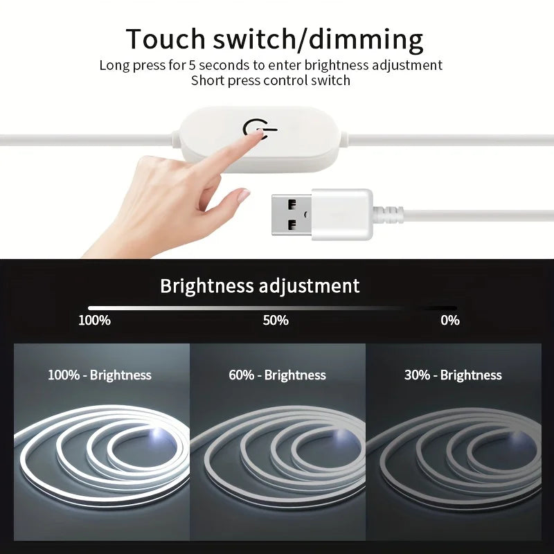 USB Neon Strip Light Smart Touch Sensor Swtich Dimmable Flexible Ribbon Waterproof Rope Tube Lamp Tape DIY Home Party Decoration