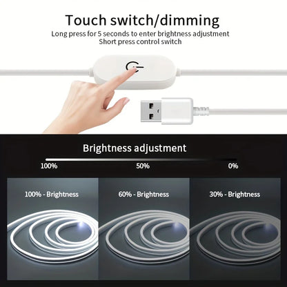 USB Neon Strip Light Smart Touch Sensor Swtich Dimmable Flexible Ribbon Waterproof Rope Tube Lamp Tape DIY Home Party Decoration