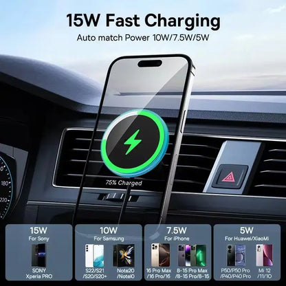 Baseus Magnetic Wireless Charger Car Phone Holder 15W Fast Charging Wireless Car Charger Holder For iPhone 16 15 14 13 Car Mount