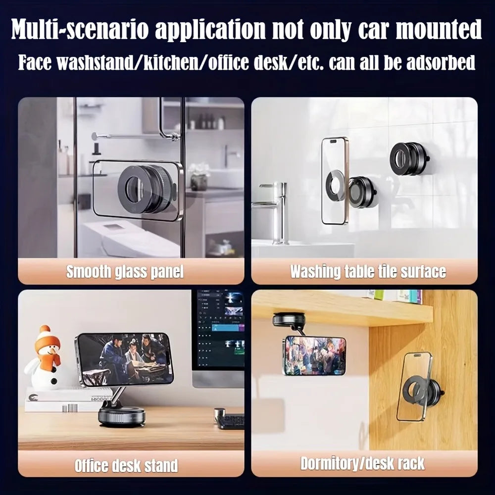 Car Phone Holder Multifunctional Foldable Vacuum Magnetic Phone Holder Suitable for Gym Bathroom Mirrors Ceramic Tiles Marble