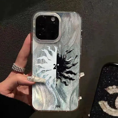 Luxury Black&White Sun Phone Case For iPhone 16 15 14 13 12 11 Pro Max 16E XS X XR 7 8 Plus SE2 Cover Shockproof Cover