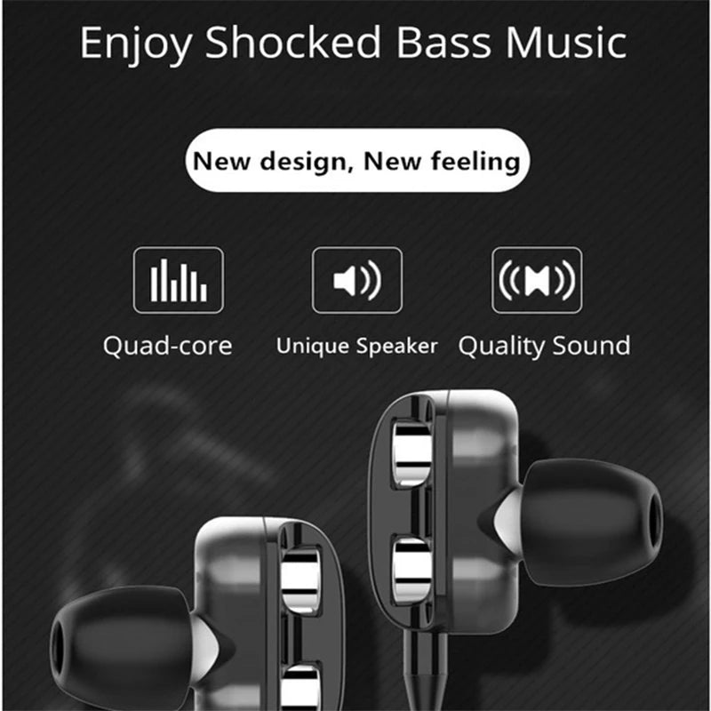 Universal Wired 3.5mm Jack Headset Double Horn 6D Stereo Heavy Bass Music Earphones With Mic Gaming Handsfree In-ear Earbuds