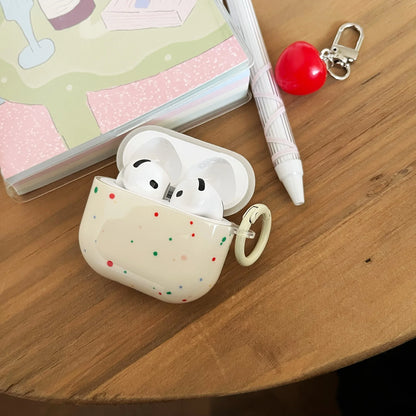 Korean Fashion Color Splash Ink Polka Dot Pure Color with Ring and Tomato Pendant Cover for AirPods 1 2 3 4 Pro 2 Pro 3