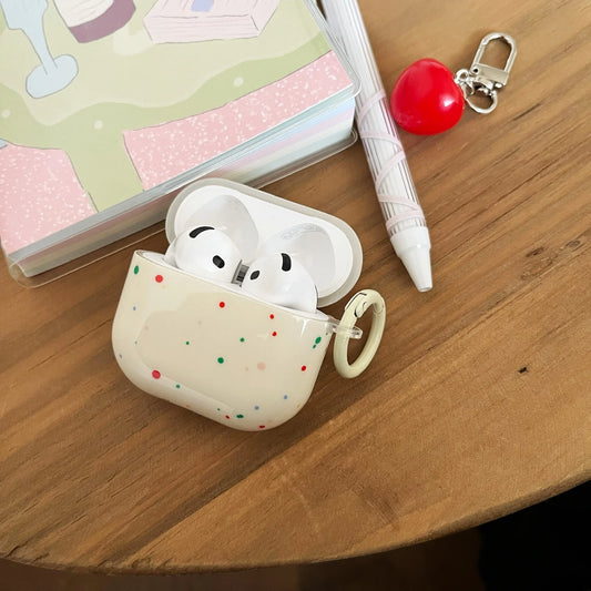 Korean Fashion Color Splash Ink Polka Dot Pure Color with Ring and Tomato Pendant Cover for AirPods 1 2 3 4 Pro 2 Pro 3