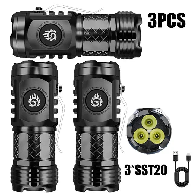 High Strong Power LED Flashlight Built-in Battery Rechargeable with Pen Clip Torch Outdoor Camping Emergency Lantern
