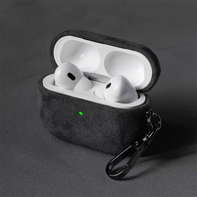 Luxury Italian Suede Headphone Case for Airpods 4 3 1 Pro 2 Anti-loss Metal Keychain Wireless Charge All Inclusive Earphone Case