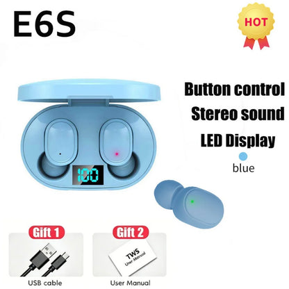 Wireless Bluetooth Earphones for Smartphones E6S TWS Digital Display Noise Cancelling Earbuds with Mic HiFi Stereo Sound Headset