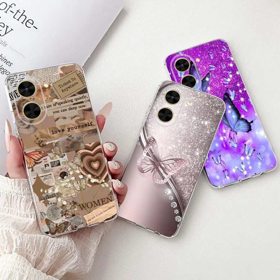 For Cover Xiaomi Redmi A5 4G / Poco C71 Phone Case Colorful Flower Butterfly Love Heart Lxuru Women Fashion Soft Clear Silicone
