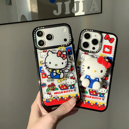 Sanrio Hello Kitty Magnetic Holder Wireless Charge Cute Cartoon Phone Case For iPhone 17 16 15 14 13 12 11 Pro Max Hard Cover