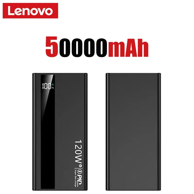 Lenovo 500000mAh Large Capacity Power Bank 120W Super Fast Charging Portable Backup Battery for Smartphone Outdoor Use