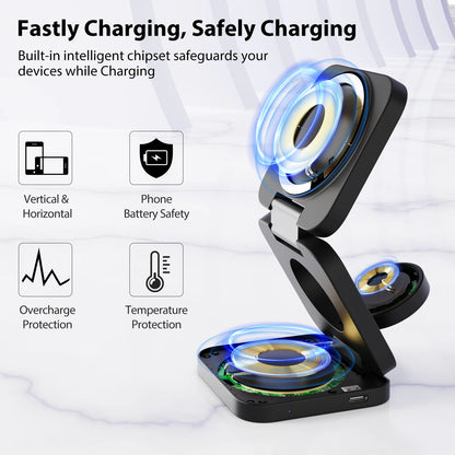 KUXIU X55 Magsafe Wireless Charging Station for iPhone 17 16 15 14 13 12 Pro/Max,5W for iWatch, AirPods,Foldable Phone Hold