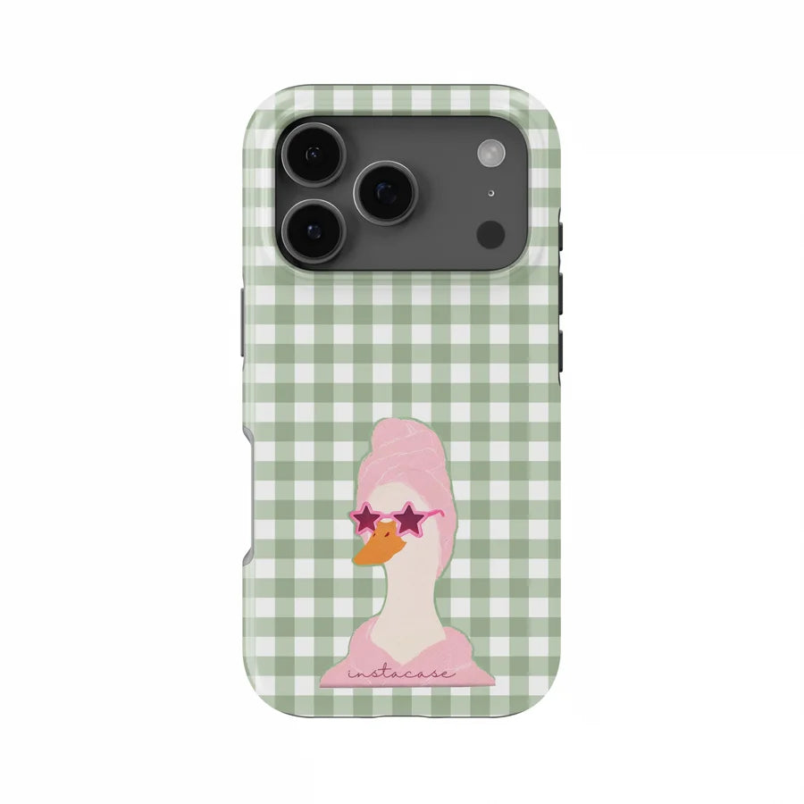 Vintage Dachshund Duck & Plaid Stripe Phone Case for iPhone 17 17e 16e 16 15 14 13 12 11 Air Pro Max Plus Double-layer BackCover