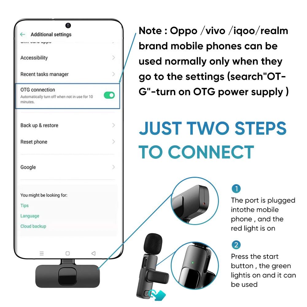 Wireless Lavalier Microphone For iPhone 17 16 15USB C Mini Microphone with Noise Cancellation Lapel Mic for Video Recording Vlog