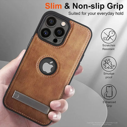 Luxury PU Leather Mobile Phone Case for iPhone 16 15 14 Pro Max Plus 13 12 Mini 11 Mobile Cases with Kickstand Slim Back Cover