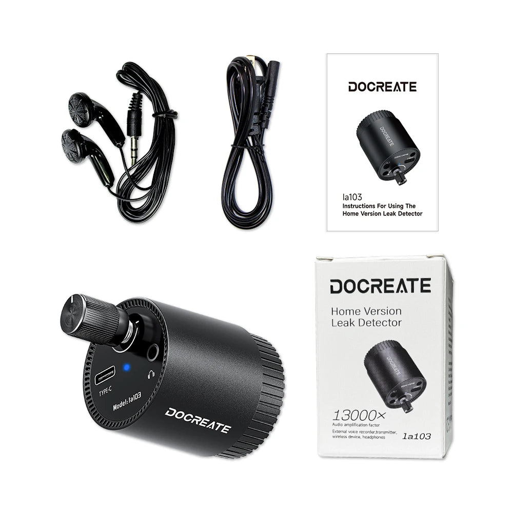 Water Mains Leak Detector Underground Pipe Leak Monitor Portable Type-C Leak Detector kit with Headphones for Indoor and Outdoor