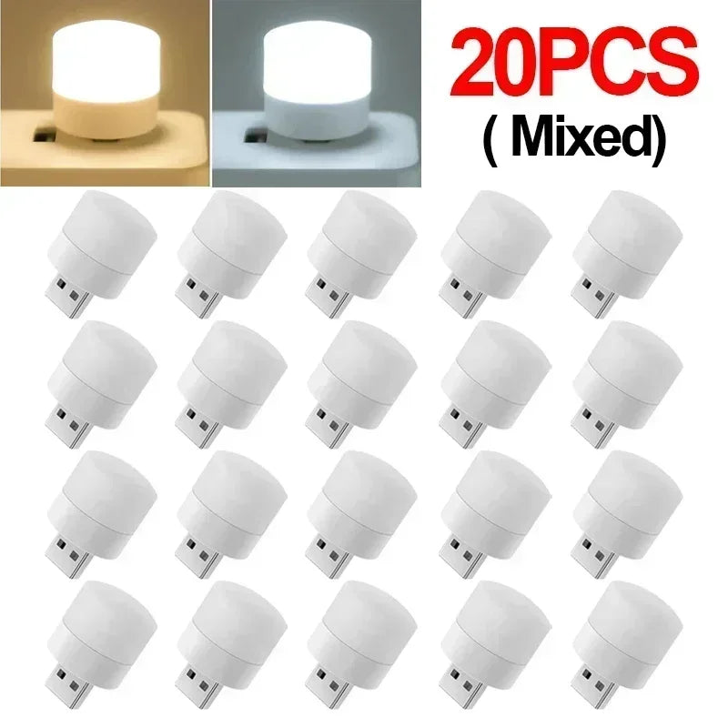 50-1PCS USB Night Light Mini LED Night Light USB Plug Lamp Power Bank Charging USB Book Lights Round Reading Eye Protection Lamp