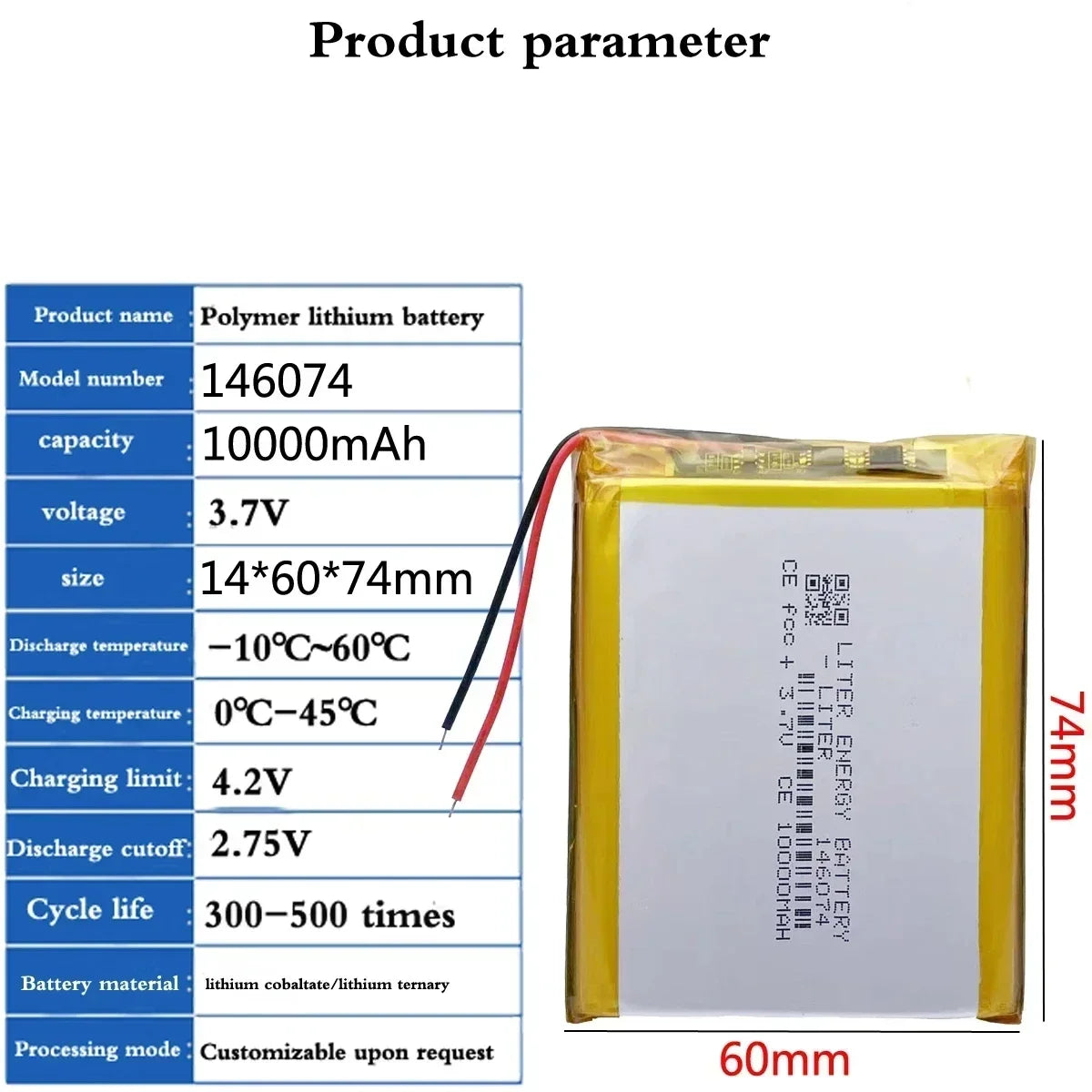 3.7V 10000mAh 146074 Li-polymer Battery 136074 Rechargeable Polymer Lithium Batteries for Power Bank Toy GPS Laptop Lights Diy