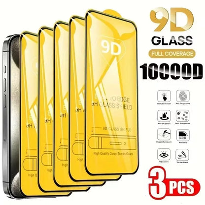 3PCS 9D Tempered Glass For iPhone 16 15 Plus XR X XS Max Screen Protector For iPhone 17 15 11 12 13 14 Pro Max Protective Film
