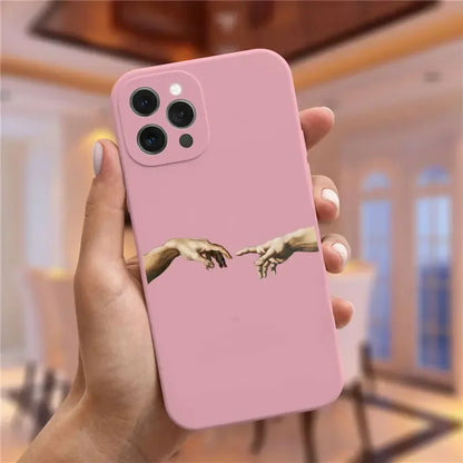 Art Fresco Michelangelo Creation of Adam Phone Case For iPhone 16 14 13 11 12 15 Pro Max Mini XR SE3 15 Plus David Lines Covers