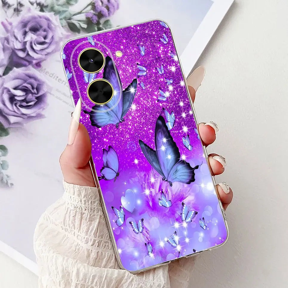 For Cover Xiaomi Redmi A5 4G / Poco C71 Phone Case Colorful Flower Butterfly Love Heart Lxuru Women Fashion Soft Clear Silicone