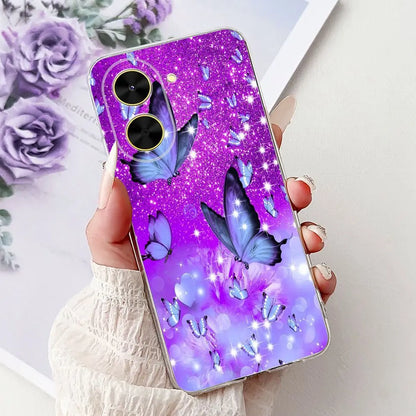 For Cover Xiaomi Redmi A5 4G / Poco C71 Phone Case Colorful Flower Butterfly Love Heart Lxuru Women Fashion Soft Clear Silicone